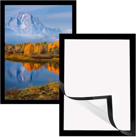 Huamirra Diamond Painting Rahmen, 2 Stück A4 Schwarz Selbstklebend Magnetisch Bilderrahmen, 32,5 x 23,8 cm Plakatrahmen Magnetisch Dokumentenhalter, Rahmen Selbstklebend, für Wanddekoration zu Hause
