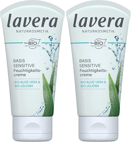 lavera basis sensitiv Feuchtigkeitscreme Bio Aloe Vera & Jojoba ∙ Intensive Feuchtigkeit ∙ Vegan Bio Pflanzenwirkstoffe Naturkosmetik Natural & innovative Gesichtspflege (1x50 ml) | 50ml (2er Pack)