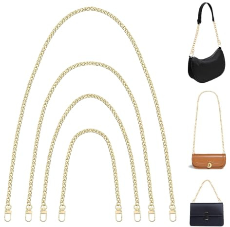 IKOPFLN Cadena para Bolso dorada, 4 Piezas Cadenas de Metal Correas de Hombro,40cm/60cm/80cm/120cm DIY Correa de Cadena para Carteras y Bolsos de Hombro