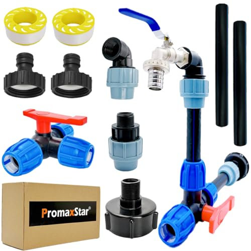 IBC Gooseneck 3/4 Inch Outlet Tap (Double Way), S60 x 6 Tap Stopcock, 3/4 Inch IBC Adapter, IBC Tank Accessories for Rainwater Tank, Water Barrel, IBC Container (Blue)