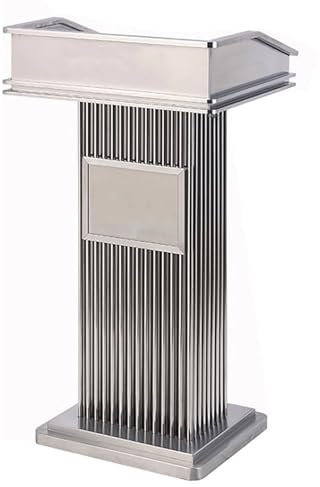 Silber Edelstahl Podium Ständer Modern Präsentation Rednerpult mit Ablageablage Professioneller Konferenz-Lautsprecherständer Metall Rednerpult für Veranstaltungen