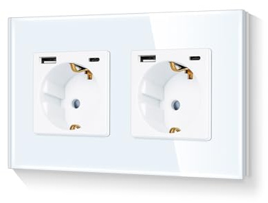 LIAONFOY 20W Doppel Wandsteckdose USB C Kombination Kindersicherung Zweifach Steckdose Kompatibel mit iPhone iPad Android Weiß 2Fach 157mm 100-250V (Neutrale erforderlich)