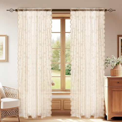 YSTELLAA Cortinas Salon Translucidas 2 Piezas, 70x150cm, Beige | Cortinas Dormitorio con Tasca, Decorativas Visillos Dormitorio, Cortina Suaves Ligero, Para Dormitorio, Salón y Comedor