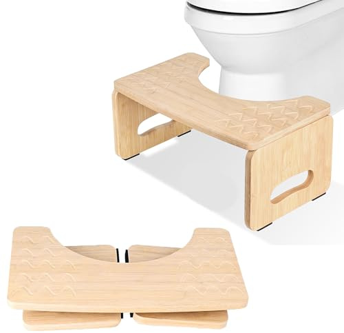 Tabouret de toilette en bambou - 40 x 21 x 18 cm - Marchepied en bois - Charge maximale : 100 kg - Pliable et portable - Pour salle de bain, toilettes
