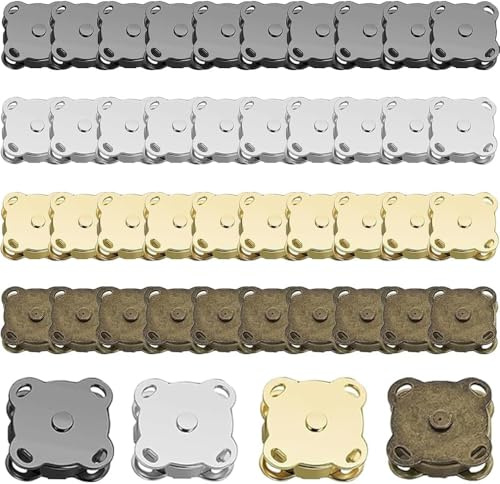 40 Sets Magnetic Snap Button, 18mm Metal Clasps Snap Buttons, Plum Shape Sewing Closures Fasteners, Magnetic Snaps for Clothes Handbag Leather Jacket DIY, 4 Colours
