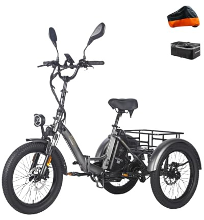 Fafrees F20 Mate Elektro-Dreirad | Klappbar, 48V Akku, 65Nm Motor | 20×3.0 Allwetterreifen, 180kg Lastenfähigkeit, Senioren-E-Bike (21Ah-Basismodell, Grauer Stil 3)