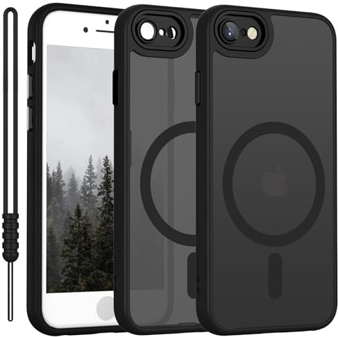 für iPhone SE 2022 2020 (SE 2/3) Hülle kompatibel mit MagSafe, Hanyhülle für iPhone 8 7 Magnetisch Dünn Matte Touch Kameraschutz, Anti-Gelb rutschfest Kratzfest Schutz Stoßfest Hülle Matt Schwarz