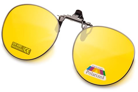 Epavouos polariserade Clip-On solglasögon UV400 anti-bländande glas med metallram rund design unisex, Nattkörningsglasögon, 50 mm
