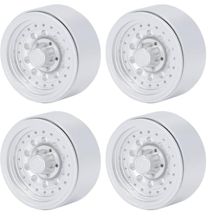 RC Beadlock Wheels 1.9 Inch Aluminum Alloy Wheel Rim Set for 1/10 RC Cars Axial SCX10 I II III Redcat GEN8 Off Road Rock Crawling 4PCS (Silver)