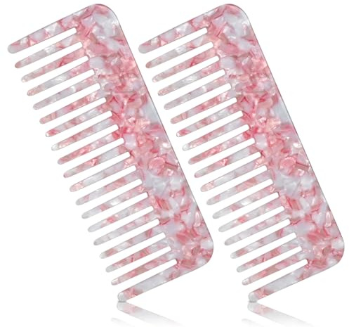 HONZUEN 2 st lockigt hårkam, antistatisk anti-trasselkam för långt vått hår, tjockt och lockar, lätt manlig och kvinnlig kam för hem, resor, salong, rosa