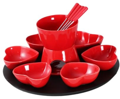 Gcljlmy Juego de olla para fondue de chocolate, calentador de mantequilla, olla derretida, cuenco, queso, caldera para chocolate (rojo)