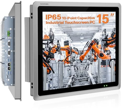 NORQIN 15 Panel PC Industriale Senza Ventola Touchscreen All-In-One | IP65,Touch Monitor Capacitivo 10 Punti,Win 10 Pro,i3-7100U,8GB RAM 512GB SSD,per Automazione, Kioschi e Monitoraggio