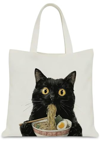 VOYANTE Schwarze Katzen Tote Bag, Stoffbeutel Bedruckt, Aesthetic Baumwolltasche, Wiederverwendbar Einkaufstasche, Geschenke für Katzenliebhaber, Frauen, Freund, Gute Freundin