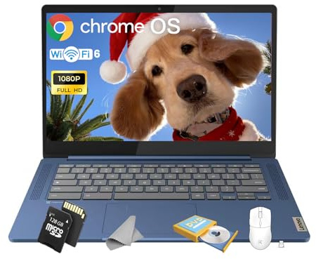 Lenovo Chromebook IdeaPad Slim 3 • Display FHD 250nits 14'' • CPU MediaTek Kompanio 520 (8-Core) • 4GB LPDDR4X • 64GB eMMC & 256GB Micro SD Card • Wi-Fi 6 • Chrome OS • Accessori