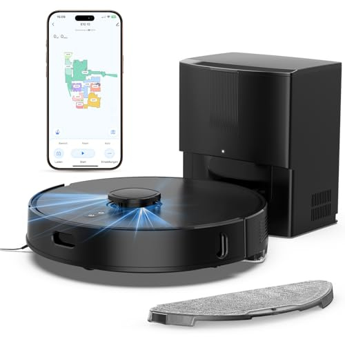 BOTLUXE 8000Pa Saugkraft Saugroboter mit Wischfunktion, LiDAR-Navigation | E10+ Staubsauger Roboter mit Absaugstation 3.5L, Ideal für Teppiche und Tierhaare, APP Steuerung, (Schwarz)