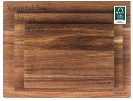 Salter Acacia Chopping Board Set, 3 Piece, FSC®-Certified Acacia Wood | Labelled Boards For Vegetables, Meat And Fruit, 3 Sizes 27x19.5cm 33x24cm 39.5x30cm, For Food Prep And Serving