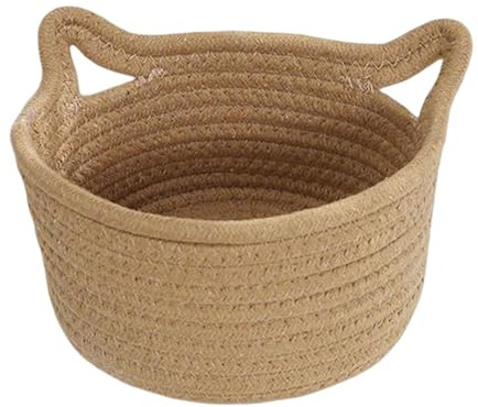 Canastas tejidas, cuerda de algodón, 21 x 21 x 12 cm, cesta de almacenamiento pequeña en forma de gato, diseño ligero, organizador decorativo plegable, bonita cesta tejida para el hogar, mesa