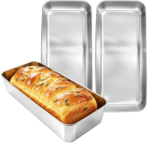 Ghligna 3 Stück Edelstahl Brotbackform, 33x15x6cm Brotbackform Kasten, Backform Rechteckig, Backformen, Kastenform Brot, Brotbackformen, Brotformen zum Backen, Antihaft Backform für Brot, Toast