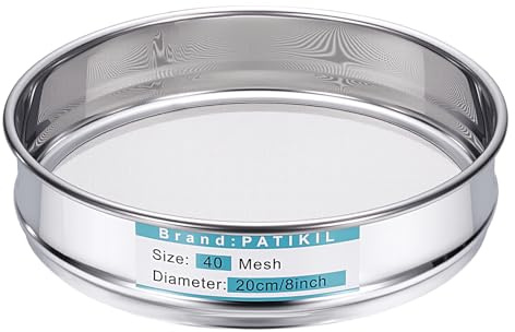 PATIKIL 40 Mesh(0.45mm) Lab Sieve, 7.9(20cm) Diameter Sifting Screen 304 Stainless Steel Wire Cloth Fine Mesh Sieve for Industrial Laboratory Home Soil Sifter Dry Sift Screens Hash