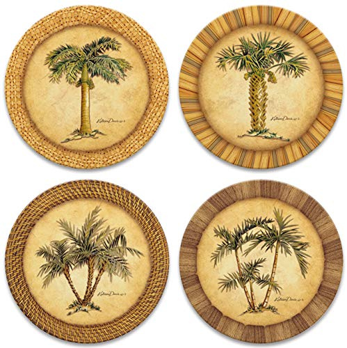 CoasterStone Absorbent Stone Drink Coasters, Palm Tree, Assortment, Neutral Palette