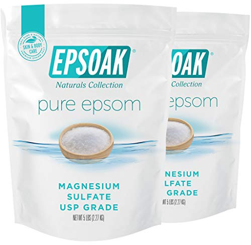 Epsoak Epsom Salt 10 lb. Magnesium Sulfate USP. (Qty. 2 x 5 lb. Bags) Resealable Epsom Salt Bag Unscented, Made in The USA, Cruelty-Free Certified