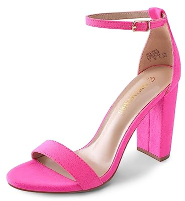 DREAM PAIRS Women's Ankle Strap High Block Heels Sandals Open Toe Chunky Party Shoes,Size 7,Fuchsia/Suede,HI-CHUNK