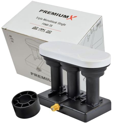PremiumX Triple Monoblock LNB - Single - 1Teilnehmer - 4K Full HD - mit Wetterschutz für Satellitenschüssel Receiver Digital - Triplefeed Astra 19,2° Eutelsat 16° Hotbird 13° - Schwarz