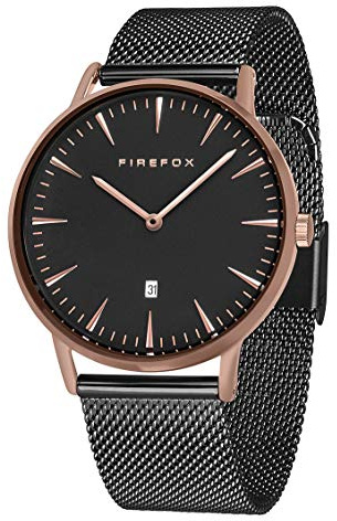 FIREFOX Damen- Armbanduhr Passion analog Quarz Edelstahl rosevergoldet Milanaise Mesh Armband Zifferblatt schwarz 5 ATM wasserdicht FFPL02-021