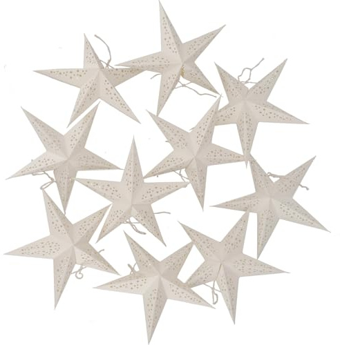 Papiersterne für Lichterkette, 10 Stk., faltbar, 20 cm, bunt, weiß | Vielseitige Dekoration für Weihnachtsbaum und Fenster, einfache Montage, geeignet für alle Lichterketten.