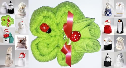 JACK Frottier Geschenk Set viele Modelle Handarbeit Origami Gästetuch Handtuch Waschhandschuh, Motiv/Art:Kleeblatt