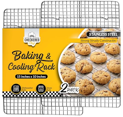Checkered Chef Cooling Rack for Cooking and Baking - 10 x 15 Set of 2 Stainless Steel, Oven Safe Grid Wire Cookie Cooling Racks