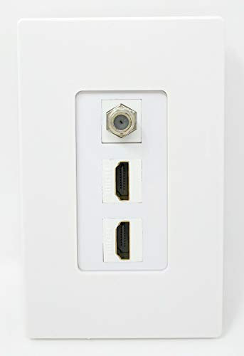 RiteAV - Piastra decorativa da parete a 2 porte HDMI 1 cavo coassiale TV tipo F Bianco/Senza viti