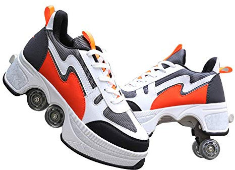 ScificWom Roller Skates Shoes, 2-in-1 Multi-Purpose Shoes with Wheels, Kick Roller Shoes,Roller Skates Shoes, Adjustable Quad Roller Skate Boots,Skating Schuhe,Orange 40