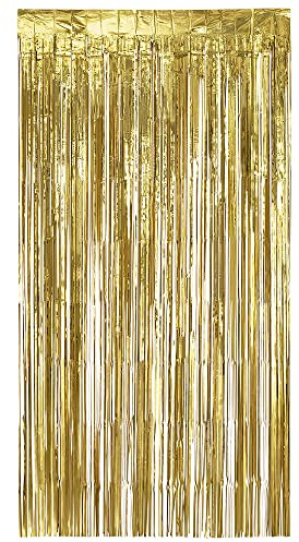 Boland 20022 - Tenda in Lamina Metallizzata, Dorata, Dimensioni: 200 x 100 cm, Motivo Lametta, Decorazione per Foto e Feste, Baby Shower, Discoteca, Feste a Tema