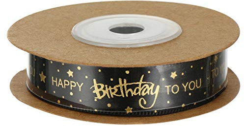 Milisten 9,1 Happy Birthday Satinband Polyesterband Dekoband Geschenkband für Party Festival Kunst Handwerk, 1,5 cm, schwarz