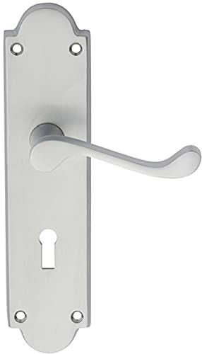 PAIR Victorian Scroll Handle on Lock Backplate - 205 x 49mm - Satin Chrome | Traditional Lever on Backplate Door Handle - Internal Door Hardware - Lock, Euro, Oval and Latch Options Available