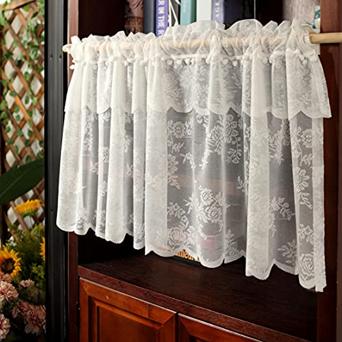 WRMING Tende da Cucina Piccole Semitrasparente Mezza Tenda Pizzo Bar Decorazione Design Goffrato Tenda da Finestra Corta con Occhielli per Mansardata Cameretta, Bianche, 1 pezzo,W x H 150x50cm