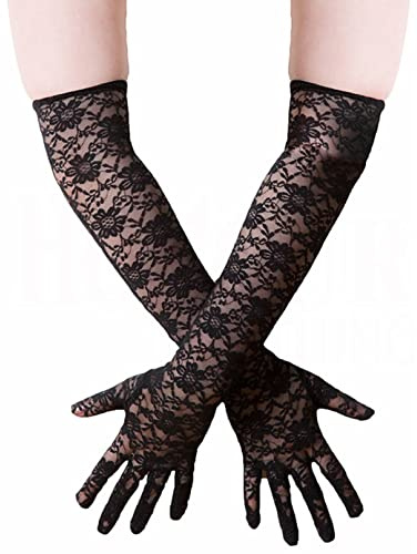 Gants longs en dentelle, gants en dentelle à fleurs pour femmes, gants de mariage pour la mariée, gants extensibles aux coudes pour le costume de mascarade de l'opéra des années 1920