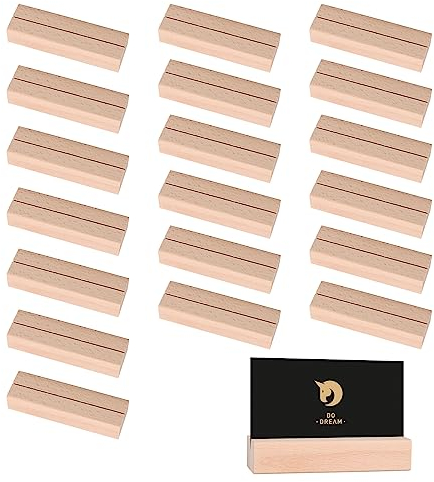 YOUNTHYE 20 Stück Kartenhalter Holz 10cm Menükartenhalter Tischkartenhalter Holz Naturkarton Kraftkarton Postkartenständer für Tischnummer Hochzeit, Fotoständer 10 x 3 x 2cm