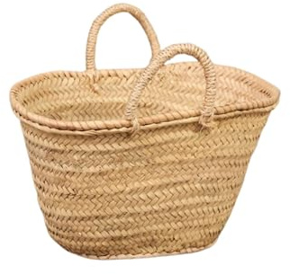 Capazo de Palma con Asas de Pita y Cuero - Bolso de Fibras Naturales (Asas Pita, Pequeño N6)