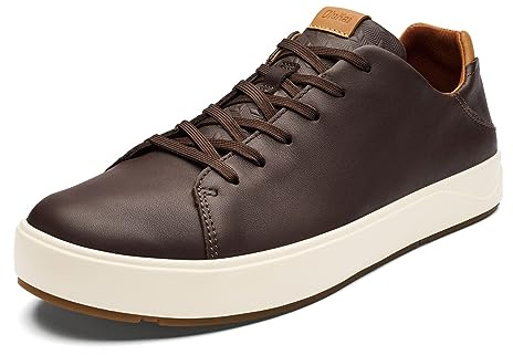 OLUKAI Lae'ahi Li 'ILI Men's Waterproof Leather Sneaker, Versatile & Casual Everyday Shoe, All-Day Comfort & Support, Enhanced Grip & Traction, Dk Java/Dk Java, 10.5