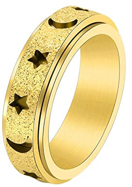 AMDXD Trauringe 6MM, Edelstahl Ringe Stern Mond Spinner, Gold Hochzeitsringe Damen Damenring Gr.62 (19.7)
