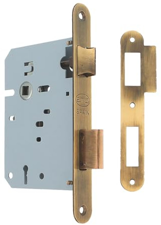 Amig - Serrure à mortaise | Entrée 60/68 mm | Serrure pour portes en bois | Avec Gorja Key sur Square Edge | Clé vierge | Cuir en laiton