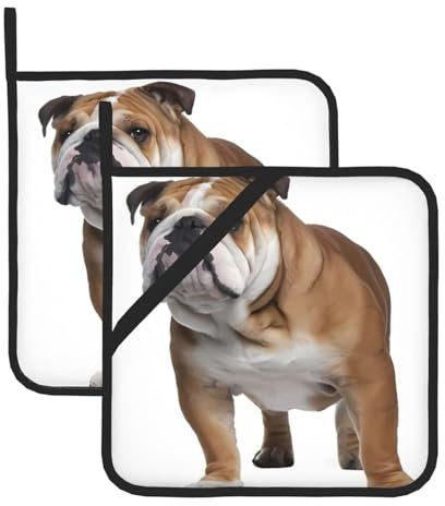 Topflappen-Set mit englischer Bulldogge für Küche, waschbar, hitzebeständig, Topflappen, Hot Pads oder Küche, Kochen, Backen, Mikrowelle, BBQ