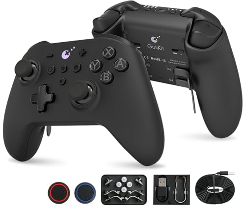 [Sin Deriva] GuliKit KK3 Max Controlador Bluetooth, Kingkong 3 Max Controlador Inalámbrico para Switch/Switch OLED, Joystick/Disparadores Efecto Hall, Maglev/rotor/vibración HD, Adaptador Hyperlink