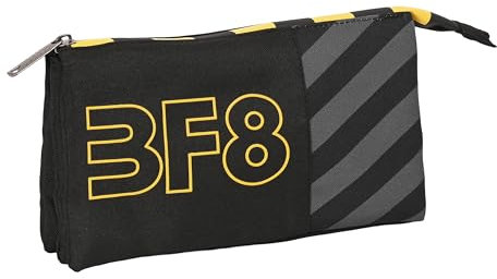 Blackfit8 Zone - Portatodo Triple, Tejido Reciclable, Estuche Infantil, Estuche Niño, Ideal para Niños en Edad Escolar, Cómodo y Versátil, Calidad y Resistencia, 22x3x12 cm, Color Negro