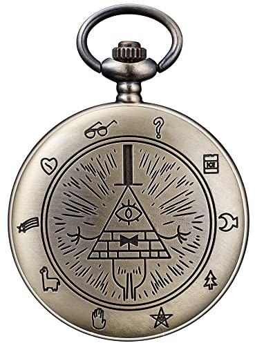 BOSHIYA Vintage Quarz Taschenuhren für Männer Frauen Gravity Falls Bill Cipher Taschenuhr mit Kette Weihnachten Graduierung Geburtstag Geschenke
