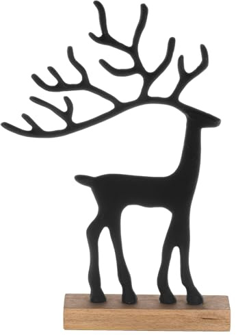 EGLO LIVING Deko Rentier Baliguian, Tischdeko Weihnachten Wohnzimmer | Weihnachtsfigur Hirsch Reh, Weihnachtsdeko aus Metall in Schwarz und Holz in Natur, H 37 cm