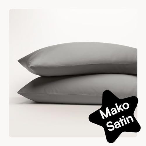 Seralino Satin Kissenbezug 50x70 Anthrazit/Dunkelgrau (2er Set) aus 100% Bio Baumwolle, Oeko-Tex, Kopfkissenbezug weich, Kissenbezug 70x50 mit Reißverschluss, Kissenhülle 50x70 Baumwolle