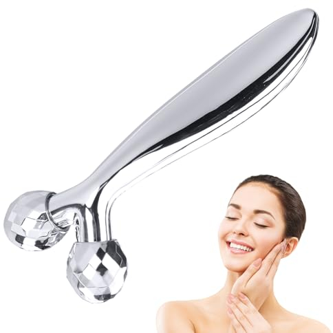 Massaggiatore viso 3D, Rullo per Massaggiatore Viso Lifting, Rullo per il Viso Argento, Ruller Rotante a 360° per Viso per Modellante, Rassodante, Antirughe, Rilassamento Muscolare